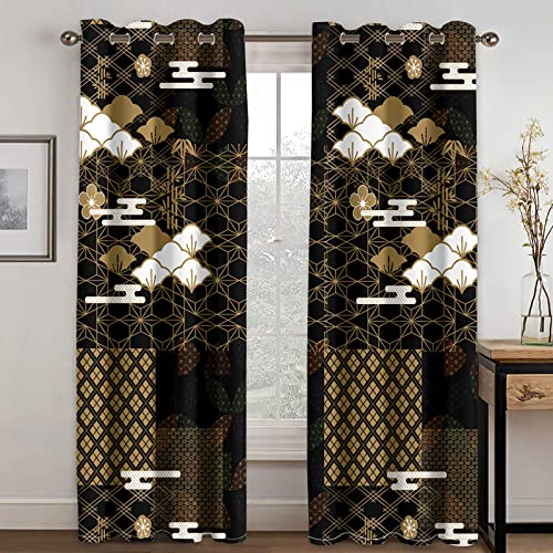 Rideaux japonais – Rideaux occultants pour chambre à coucher, salon, rideaux et tentures à œillets à isolation thermique, 108 traitements de fenêtre à motifs, 228 x 274 cm (largeur XL), 2 panneaux