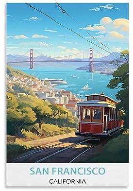 KmoNo Kalifornien San Francisco Vintage Reiseposter 30 x 45 cm Poster Dekor Malerei Leinwand Wandkunst Wohnzimmer Poster Schlafzimmer