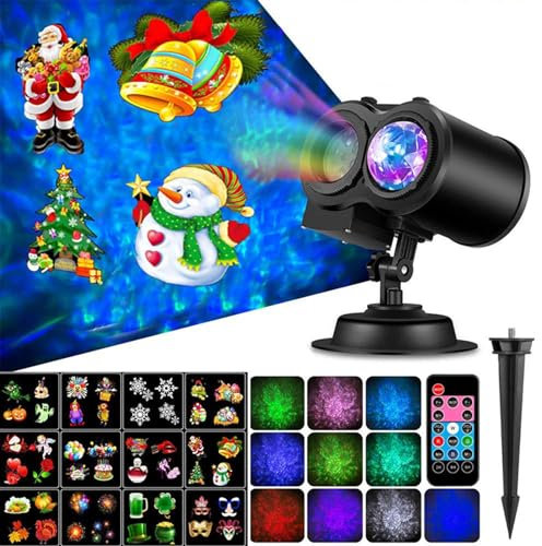 Christmas Lighting Projector, Remote Control Projector, Party Projector, LED Multimode Card Waterproof Projector, Christmas Halloween Decorative Lighting Indoor/Outdoor Black
