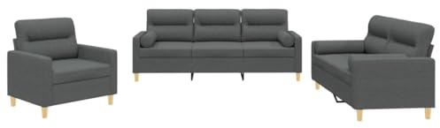 vidaXL Sofagarnitur 3-TLG., Sessel Couch mit Kissen, Sofa Wohnzimmersofa mit Armlehnen, Couchgarnitur Designsofa Sitzmöbel Polstermöbel, Dunkelgrau Stoff
