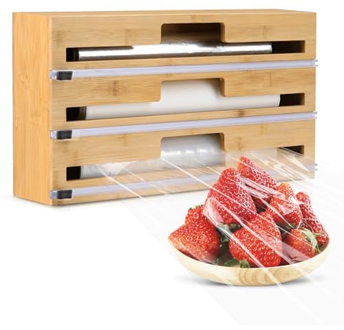 Housolution Porta Pellicola e Alluminio, Dispenser per Pellicola e Alluminio Lunghi 35cm, 3 in 1 Taglia Pellicola e Alluminio con Taglierina da Cucina, Stile Lungo-B