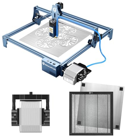 SCULPFUN S9 Laser Graviermaschine, mit air assist, mit honeycomb wabentisch, Laserschneider 90W Effekt, Lasergravierer für Holz metall, Augenschutz, 0,08mm Laser Fixfokus, 410x420mm Arbeitsbereich
