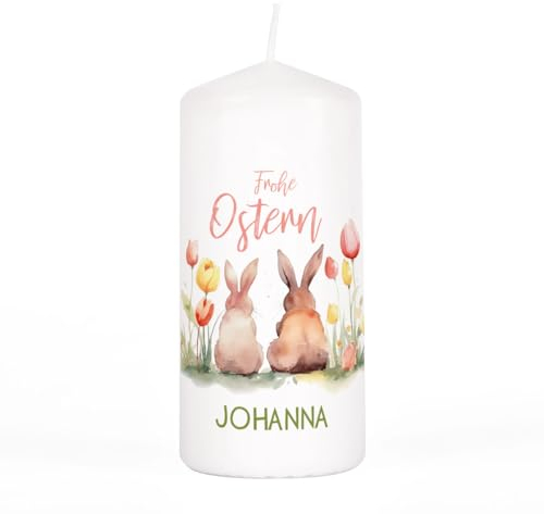 Herz & Heim® Osterkerze als Osterdeko oder Ostergeschenk mit Namensaufdruck (Watercolor Hasen)