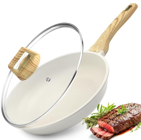 GiPP Nonstick Frying Pan Skillet with Lid - 28cm White Granite Non Stick Pans, Omelette Pan with Heat-Resistant Handle, Compatible with All Stovetops, PFOA Free (White, 28+lid)