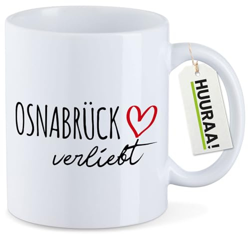 Huuraa Kaffeetasse Osnabrück verliebt Geschenk | Motivtasse 330ml Weiß Keramik Tasse mit Spruch Kaffeebecher Geschenkidee Becher mit Motiv