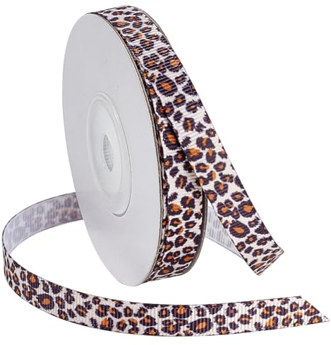 NBEADS Band Mit Leopardenmuster, Etwa 9.14mx1cm Ripsband Mit Drahtrand Und Tiermuster Zum Verpacken von Party-Dekoration Haarschleifen Bekleidungszubehör, Schokolade