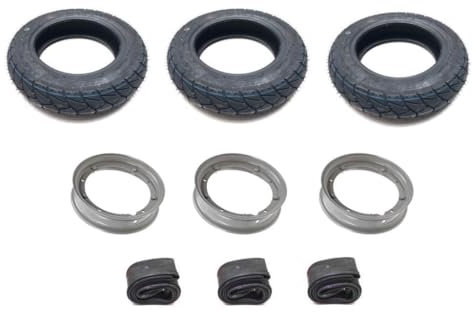 Allwetter Reifen 100/90-10 M+S Radsatz Felgen Grau Schläuche Komplettradsatz passend für Piaggio Ape 50 TL1T TL2T TL3T TL4T TL5T TL6T ZAPC80 ZAPC81