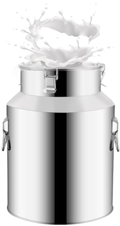 GoHaiDe 201 Milchkännchen aus Edelstahl mit Deckel-Milchkännchen Transportkrug Edelstahlbehälter mit Silikondichtung für Wein, Öl, Saft, Milch,14L