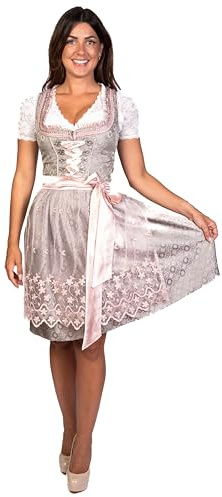 Trachtl - Midi Dirndl Alissa Trachtenkleid Dirndl Damen 2. TLG- Set Trachtenkleid in 3 Farben und Schürze