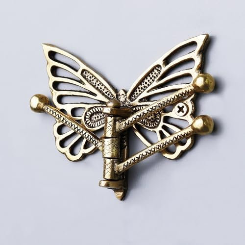 Indian-Shelf Brass Butterfly Swivel Tri Arm Hook Foldable Decorative Wall Hooks 3 Prong Wall Hooks Vintage Towel Hooks Gold Coat Hooks Robe Hook Folding Coat Hooks Hangers