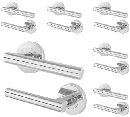 EAI Polished Chrome Door Handles, 6 Pairs Lever on Rose - Oliena | 6 Pairs of Lever on Rose Internal Door Handles, Fixings Included