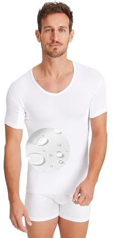 FINN wasserabweisendes Anti-Schweiß Shirt Unterhemd Herren mit Achselpads | Minimiert Schweißflecken am gesamten Oberkörper bei starkem Schwitzen – Antibakteriell V-Ausschnitt schwarz weiß hautfarbe