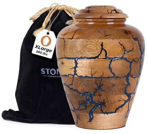 Holzurnen für menschliche Asche Erwachsene männlich 280 Kubikzoll – Urnen für Asche für Frauen & Männer – blaue Urne für Asche Erwachsene Männer – dekorative Urne – Begräbnis- und Beerdigungsurne –