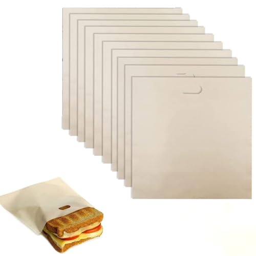 10Pcs Reusable Toaster Bags - Non-Stick Sandwich Bags for Sandwich Toaster, Toast, & More | Easy-to-Use, Versatile Cooking Solution