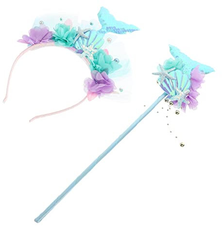 DEARMAMY 1 Set Meerjungfrauen Zubehör Kleid Für Mädchen Meerjungfrauen Krone Stirnband Dekorativer Feenstab Dekoratives Mädchen Haarband Outfits Kostüm Zauberstab Krone