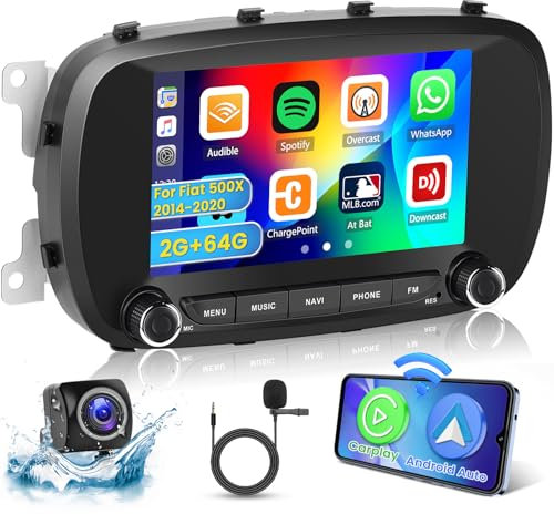 Hikity 2G+64G Android 13 Autoradio per Fiat 500X 2014-2020 con Wireless Carplay Android Auto 7 Pollici Car Radio Stereo con GPS Navi WiFi DSP FM RDS Bluetooth Telecamera Posteriore MIC Mirror Link