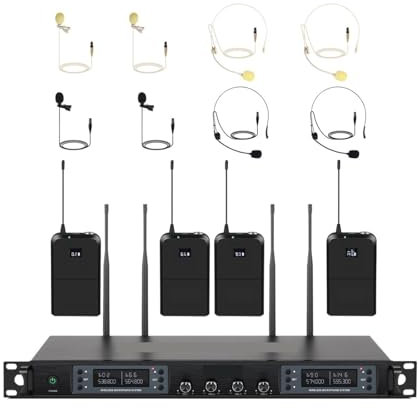 WESLNN Wireless Microphone System 4 Channels Headset Mic Set Auto Scan Coverage For Church Stage Singers Karaoke