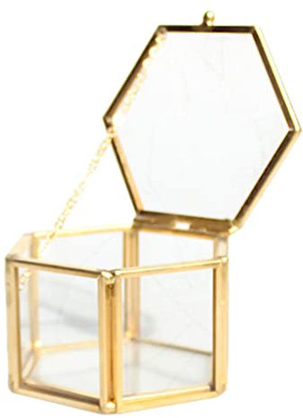 Baoblaze Hexagon Terrarium Container Töpfe Mini Glashaus für Pflanzen Schmuck Kerzen und DIY, Golden, 8 x 6,8 x 4,5 cm