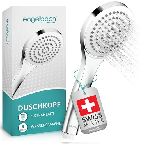 Engelbach® Duschkopf wassersparend – Hergestellt in der Schweiz | Universal Duschbrause (9L/Min), Brausekopf, Shower Head, Chrom