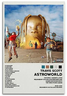 HOBEVOYY AstroWorld Tracklist-Albumcover-Poster, Vintage-Kunst-Cover, Raumdekoration, ästhetische Schlafzimmerdekoration, Leinwandposter für Schlafzimmer, 40 x 60 cm, ungerahmter Stil