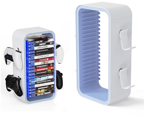 wigmoa OYO-1【40CM】 Torre di archiviazione per giochi compatibile con PS5/Xbox Series S e X/Switch, organizer universale per dischi per videogiochi, 18 pezzi con supporto per 4 controller, supporto per