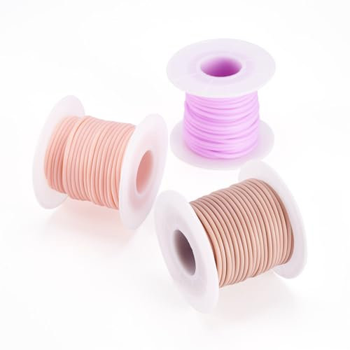 Craftdady Cordón de goma sintética tubular de PVC rosa de 30 m, 2 mm, cuerda de goma hueca, cordón de memoria envuelto para hacer joyas, manualidades, tejer y manualidades