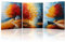 Piy Painting Art Mural En Toile Paysage, Toile Rouge Jaune, Tableau Mural Arbres Avec Cadre En Bois, Art Mural Sur Toile Pour Séjour Chambre à Coucher Hall d'Entrée Café, 3x 30x40cm (90x40 Cm)