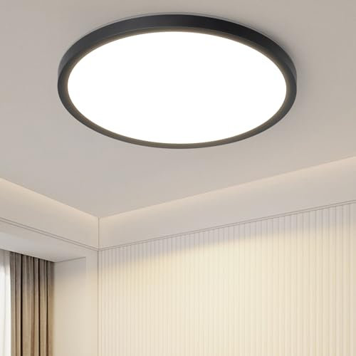 ZMH Deckenlampe LED Deckenleuchte Badezimmer - Ø22cm Badezimmerlampe Flach Ultra Dünn 18W Rhombenplatte Augenschutz Flurlampe Schwarz Küche 3000K Rund Warmweiß Badlampe IP44 für Flur Bad Schlafzimmer