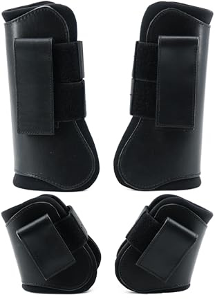 QMYBROW Pferd Sehnenbürste Stiefel Gamaschen Schützer Open Front & Fetlock Boot | Schutzausrüstung und Training Ausrüstung | 4 Set (Schwarz, Voll (groß))
