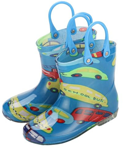 Scarpe da pioggia per bambini con stampa per ragazzi e ragazze palmare antiscivolo stivali da pioggia bambino carino scuola all'aperto scarpe da pioggia in gomma, X 195 Blu, 34 EU