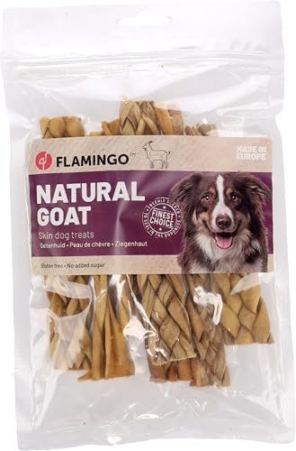 Flamingo Leckerli Hund – Snack Nature Ziegenhaut Breit – 100g – Hundesnack – glutenfrei – ohne Zuckerzusatz – aus Europa