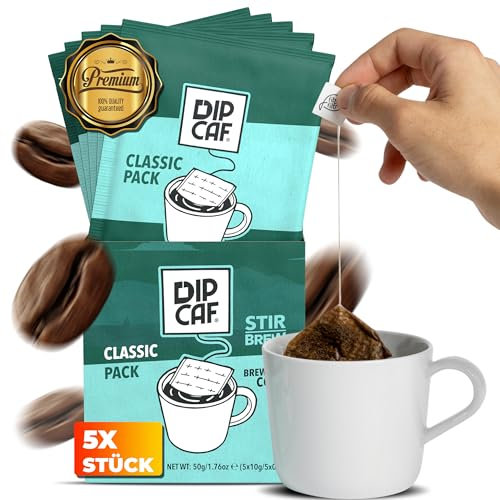 Dipcaf® Drip Coffee | 5 Stück - 50g | Klassik Bag mit mildem Aroma, ausgewogener Filterkaffee im praktischen Beutel | perfektes Kaffee Geschenkset für Kaffeeliebhaber