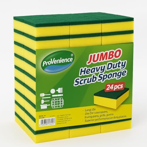 24 Pack Heavy Duty Washing Up Sponge | Commercial Grade Scrub Sponge | 15 x 10 cm, 4 cm Thickness | Provenience® |