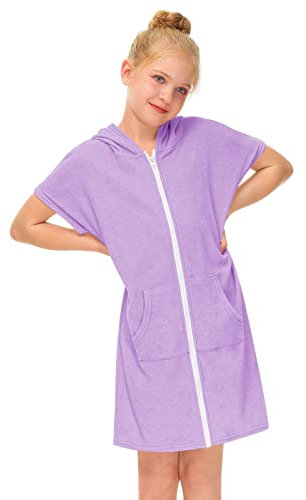 Costume da bagno per bambini in spugna con cappuccio e cerniera, in cotone, estivo, a maniche corte, accappatoio con tasche, vestito da spiaggia per bambini, abbigliamento autunnale per bambine