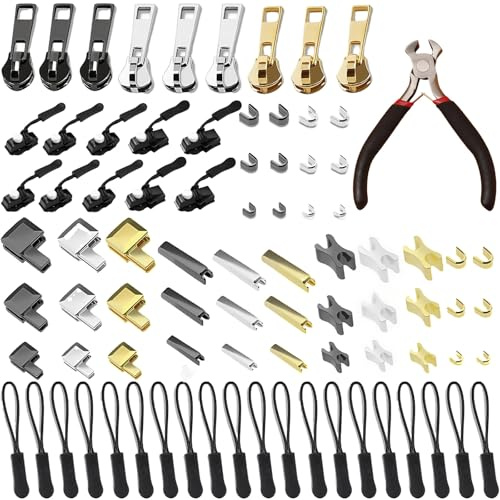 85 Stück Reißverschluss Reparatur Set, Reisverschluss-zipper Ersatz Zipper Repair Kit Reparatur Set für Kleidung, Rucksack, Gepäck, Schlafsack