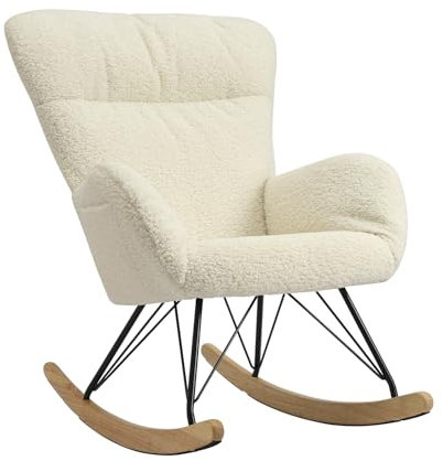 HaiYiZuhause Schaukelstuhl, Bequemer Stillsessel & Lesesessel, Relaxstuhl mit hoher Rückenlehne für Wohnzimmer, Schlafzimmer, Balkon oder Kinderzimmer, Moderner Schaukelsessel, Beige