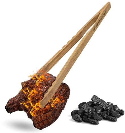 Personalisierte Grillzange 'Oak' aus geöltem Eichenholz - Küchenzange mit ergonomischen Griff - personalisierte Geschenkidee zum Vatertag - Grillzubehör für den Sommer, Farbe:natur