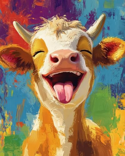 WANMIU Peinture par Numéro Adultes Vache drôle de dessin animé (2) Pinceaux et Acryliques Bricolage Peintures Kits pour Enfants Seniors Débutant, pour la Décoration Intérieure Maison