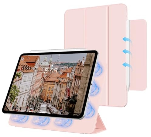 KTGGHG Étui Mince Magnétique pour iPad A16-11ème Génération 11 Pouces 2025 | pour iPad 10ème Génération 10,9 Pouces 2022, Housse à Trois Volets avec Fixation Magnétique Puissante, Fin et Léger, Rose