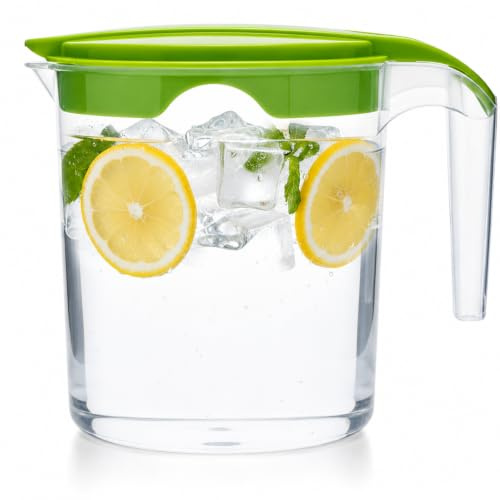 1 Liter Plastic Water Jug with Lid Milk Juices Drinks Fridge Jug Ideal for Everyday Use Indoor Outdoor Party (Green)