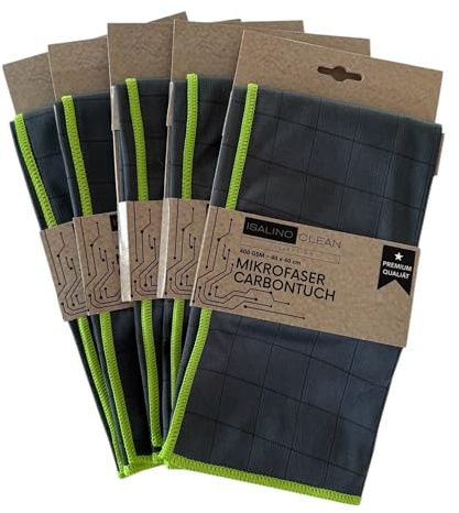 5 x Mikrofasertuch Premium Carbon Tuch 40x40 cm 400 GSM Fenstertuch für Glas Spiegel Auto Fenster -Reinigungstuch streifenfreie Scheiben, Microfaser Putztuch, Fusselfreies Poliertuch Fensterputztücher