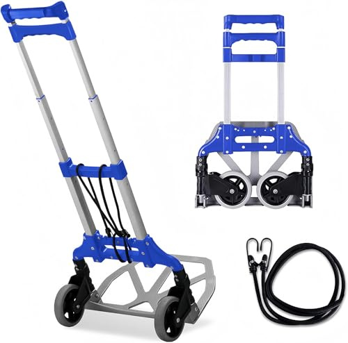 MAXBROTHERS Sackkarre klappbar-Einkaufstrolley-Extra Long Telescopic Handle 100 cm-rutschfeste Ladefläche-1 Expanderseilen-165 pund Tragkraft- 2 TPR-Räder