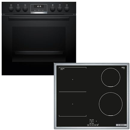 Bosch Einbauherd-Set HND616LS68, Serie 6 Einbau-Herd 60 cm mit Reinigungshilfe, Backwagen, AutoPilot10 HEB517BB4, Serie 4 Induktionskochfeld 60 cm mit Rahmen und Combi Zone, Herdgesteuert NVS645CB6E