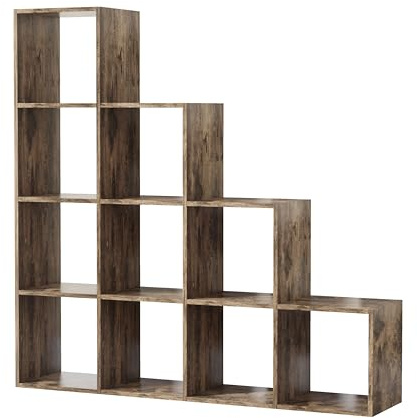 Garvishk Garvis Würfelregal 10 Fächer – Treppen-Design (130x130x29 cm) – MDF Raumteiler – Offenes Standregal für Bücher & Deko (Rustikal)