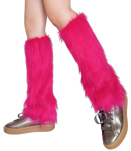 Tniytru Faux Fur Leg Warmers - Fluffy Boot Cuffs for Women, Kawaii Rainbow & Pink 80s Style, Stretchy Winter Warmers for Boots & Shoes