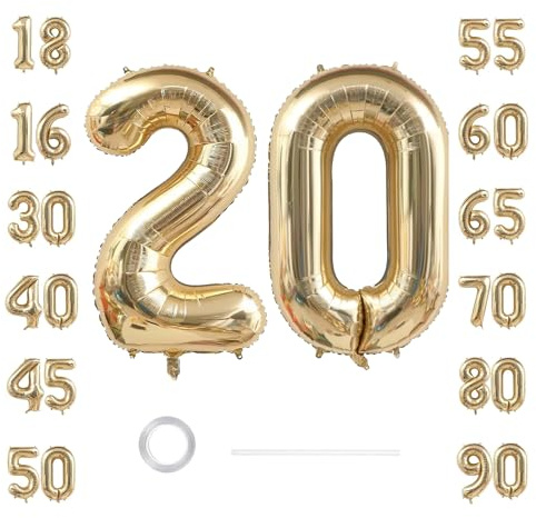 GoldRock XXL Luftballon 20 Geburtstag Deko Weißgold, 40 Zoll Ballon Deko 20 Geburtstag Frau Mann, 20 Luftballon Zahl, Luftballons 20. Geburtstage, Geburtstagsdeko 20 Jahre,Folienballon 20 für Jubiläum