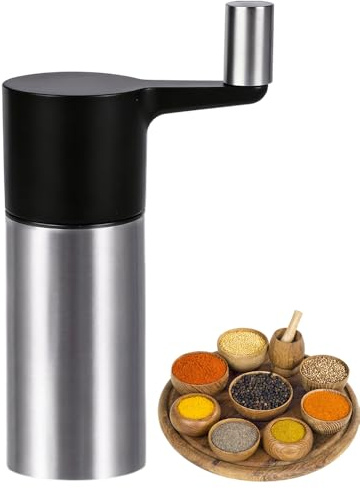 Muskatnuss Mühle Edelstahl mit Kurbel, Einstellbare Muskatmühle & Muskatreibe mit Behälter zur Aufbewahrung von 3 Muskatnüssen, Gewürzmühle Manuell Muskatnussreibe für Küche Restaurant Kochen