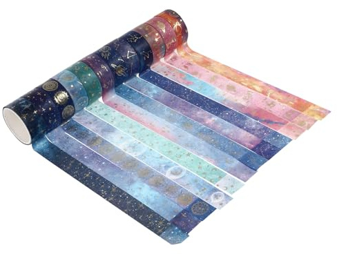 Beavorty 12 Rollen Zartes Papier Washi Tape mit Nachthimmel Motiv Dekoratives Masking Tape für Scrapbooking Bastelbedarf und Selbstgemacht Handwerk