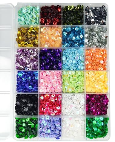 JIRVEX Set di 24 Colori di Paillettes 21600 Pezzi da 5mm per Hobby Creativi Cucito DIY con Scatola di Conservazione