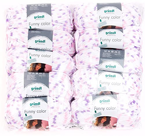 Gründl Funny Color, 10 x 100 g, Pink-Purple Colour | Samtartiges Chenille Strick- & Häkelgarn aus 100% Polyester, 120 m, Nadelstärke: 5 - 6
